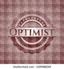 Optimist red seamless badge with geometric pattern background.
