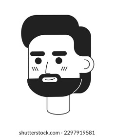 Optimistic bearded man monochromatic flat vector character head. Guy with facial hair. Editable black white cartoon face emotion. Hand drawn ink spot illustration for web graphic design, animation