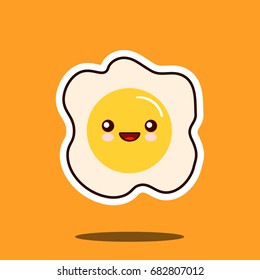 Optimistic fried egg kawaii character cute face. Flat design Vector Illustration