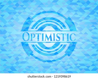 Optimistic light blue emblem. Mosaic background