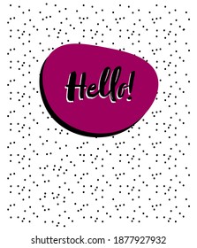 Tarjeta de saludo optimista, moderna, afiche o plantilla de publicación en medios sociales en magenta, blanco y negro, con efecto de sombra de caída. Burbuja con mensaje cursivo con letras y fondo de textura de puntos.