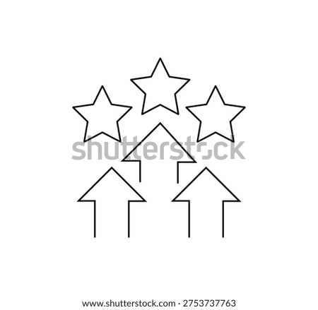 An optimistic outline icon showing three upward-pointing arrows leading towards three prominent star symbols.