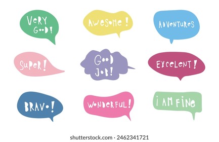 Optimistic phrases vector stickers pack. Cheerful flat messages set. Positive attitude, lifestyle quotes illustration. Greeting card, postcard typography. Happy thoughts, you matter letterings