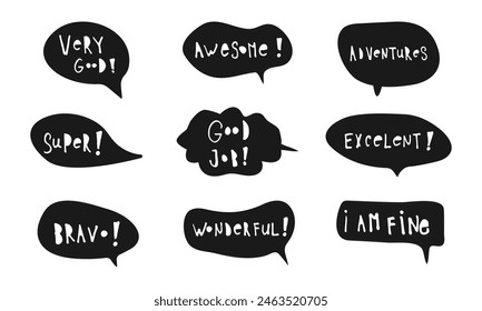 Optimistic phrases vector stickers pack. Cheerful flat messages set. Positive attitude, lifestyle quotes illustration. Greeting card, postcard typography. Happy thoughts, you matter letterings