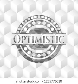 Optimistic realistic grey emblem with geometric cube white background