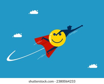 Optimistic thoughts. man hero with positive thinking soars in the sky
