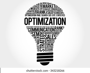 OPTIMIZATION bulb word cloud, business concept