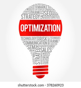 OPTIMIZATION bulb word cloud, business concept