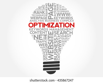 OPTIMIZATION bulb word cloud, business concept