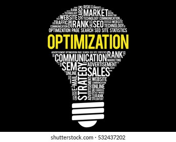 OPTIMIZATION bulb word cloud collage, business concept background
