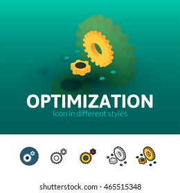 Optimization color icon, vector symbol in flat, outline and isometric style isolated on blur background