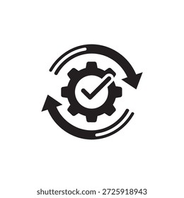 Optimization concept icon illustration showing process improvement, efficiency, performance analysis, system update, workflow management, and business growth. Clean minimal black and white vector symbol ideal for web design, app UI, dashboard, presentation, analytics, technology, and startup concepts.
