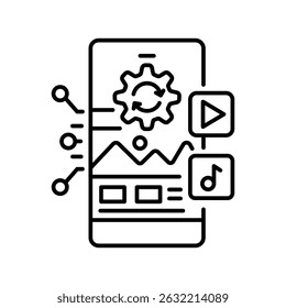 Ícone de linha preta de posicionamento de conteúdo de otimização para projetos digitais e de impressão.  Ícones mínimos de limpeza para aplicativos e sites. Ícones simples modernos para UI UX e branding