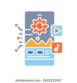 Optimization content placement color flat icon for digital and print projects.  Minimal clean icons for apps and websites. Modern simple icons for UI UX and branding