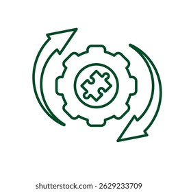 Optimization icon. Business Process Optimization. Gear with circular paddle and arrows. Symbol for Process, productivity. Line design style