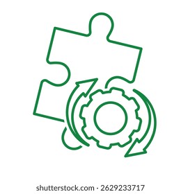 Symbol "Optimierung". Optimierung von Geschäftsprozessen. Puzzle mit Zahnrädern und kreisförmigen Pfeilen. Symbol für Prozess, Automatisierung, Produktivität. Linienstil