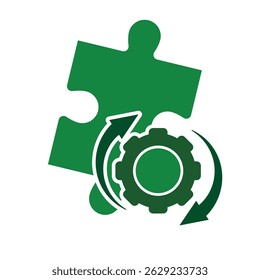 Optimization icon. Business Process Optimization. puzzle with gears and circular arrows. symbol for Process, automation, productivity. Solid design style