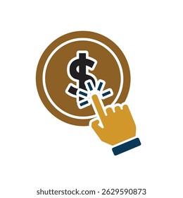 ícone Otimização. Otimização da taxa de conversão (CRO). Moeda com clique. Símbolo de Processo, automação, produtividade. Estilo de design sólido