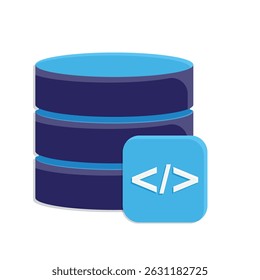 Optimization icon. Database Optimization. Database stack with Programming code. Symbol for Process, automation, productivity. Simple 3d design style