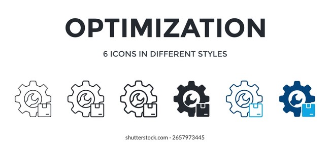 Optimization Icon In Different Style Vector Illustration. Designed In Thin Line, Regular Line, Bold Line, Glyph, Color Line, And Color Glyph Style Can Be Used For Web