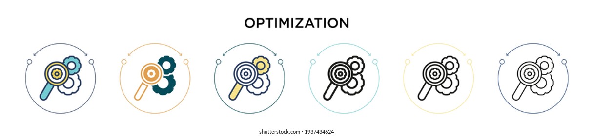 Optimization icon in filled, thin line, outline and stroke style. Vector illustration of two colored and black optimization vector icons designs can be used for mobile, ui, web