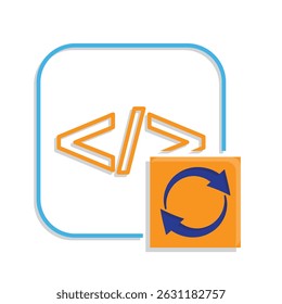 Optimization icon. IT Infrastructure Optimization. Programming code with automated flow. Symbol for Process, productivity. Mixed design style