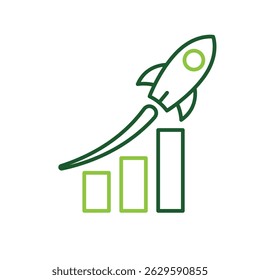 Optimization icon. Performance Optimization. graph going up with rocket. symbol for Process, automation, productivity. Line design style