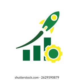 Optimization icon. Performance Optimization. graph going up with rocket. symbol for Process, automation, productivity. Solid design style