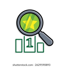 Optimization icon. Search Engine Ranking. magnifying glass on podium ranking. symbol for Process, automation, productivity. Mixed design style