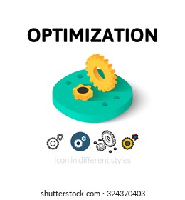 Optimization icon, vector symbol in flat, outline and isometric style