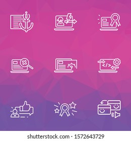Optimization icons line style set with page speed, pingback, immediate response and other best website elements. Isolated vector illustration optimization icons.
