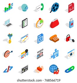 Optimization icons set. Isometric set of 25 optimization vector icons for web isolated on white background