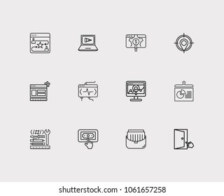 Optimization icons set. PPC and optimization icons with local SEO, conversion and SEO copywriting. Set of drawing for web app logo UI design.