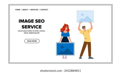 optimization image seo service vector. website ranking, google search, visibility traffic optimization image seo service web flat cartoon illustration