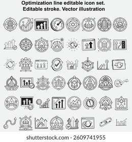 Optimization line editable icon set. Editable stroke. Vector illustration