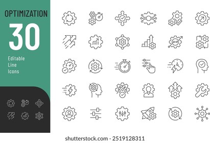 
Línea de optimización Conjunto de iconos editables. Ilustración vectorial en línea delgada estilo moderno de iconos relacionados con la eficacia: Configuraciones, productividad, personalización y más. Aislado en blanco
