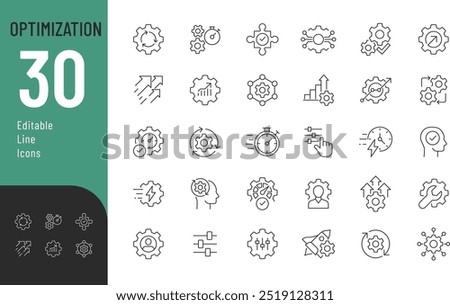 
Optimization line Editable Icons set. Vector illustration in thin line modern style of efficiency related icons: settings, productivity, customization, and more. Isolated on white
