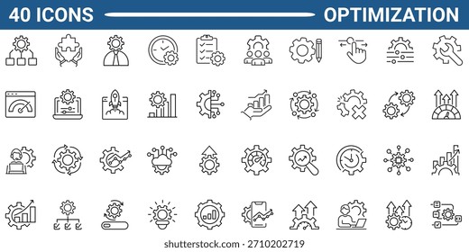 Optimization line icon set. Outline icon collection. Editable stroke. Vector illustration