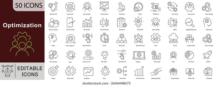 Optimization Line Icons Set: Growth, Efficiency, Strategy and Business Process Vectors