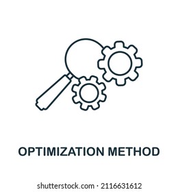 Icono Método de optimización. Elemento de línea de la colección de administración de producción. Signo de icono de Método de Optimización Lineal para diseño web, infografías y más.