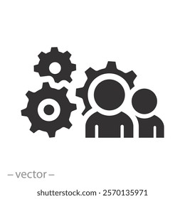 optimization operation, leaders group for process management icon, fix strategy industry, transmission gear wheel, flat vector illustration