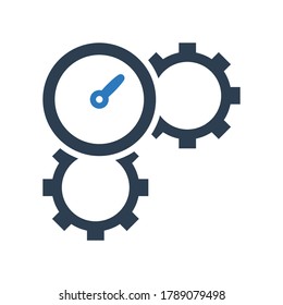 optimization performance icon - gear and speedometer symbol icon