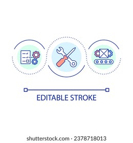 Optimization process loop concept icon. Repair service. Provide adjustment. Software maintenance abstract idea thin line illustration. Isolated outline drawing. Editable stroke. Arial font used