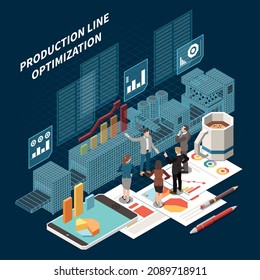 Optimization of production line with digital twin technology testing simulation 3d isometric vector illustration