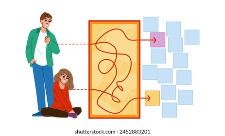 optimization search algorithm vector. ranking results, query relevance, crawling machine optimization search algorithm character. people flat cartoon illustration