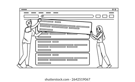 otimização motor de busca ranking vetor. marketing ranking, página superior, upgrowth otimization motor de busca ranking personagem. pessoas linha preta lápis desenho ilustração