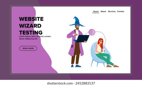 optimization website wizard testing vector. performance functionality, interface navigation, responsive mobile optimization website wizard testing web flat cartoon illustration