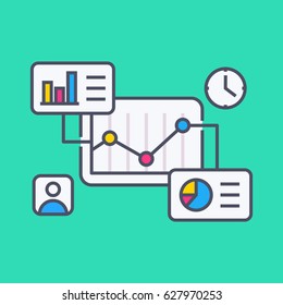 Optimization of work process color linear vector illustration.