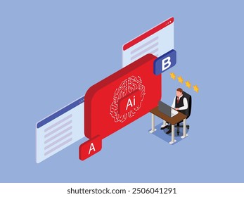  Optimize A-B tests, marketing performance based on results AI Technology 3d isometric vector illustration