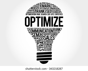 OPTIMIZE bulb word cloud, business concept